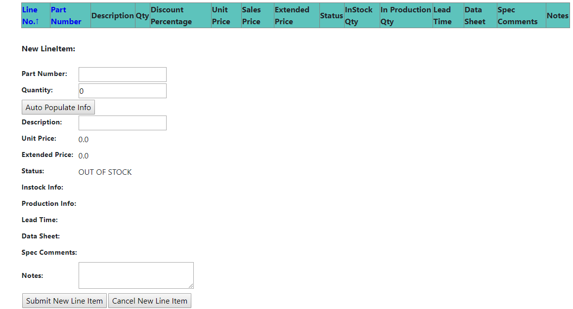 RFQ Add line item