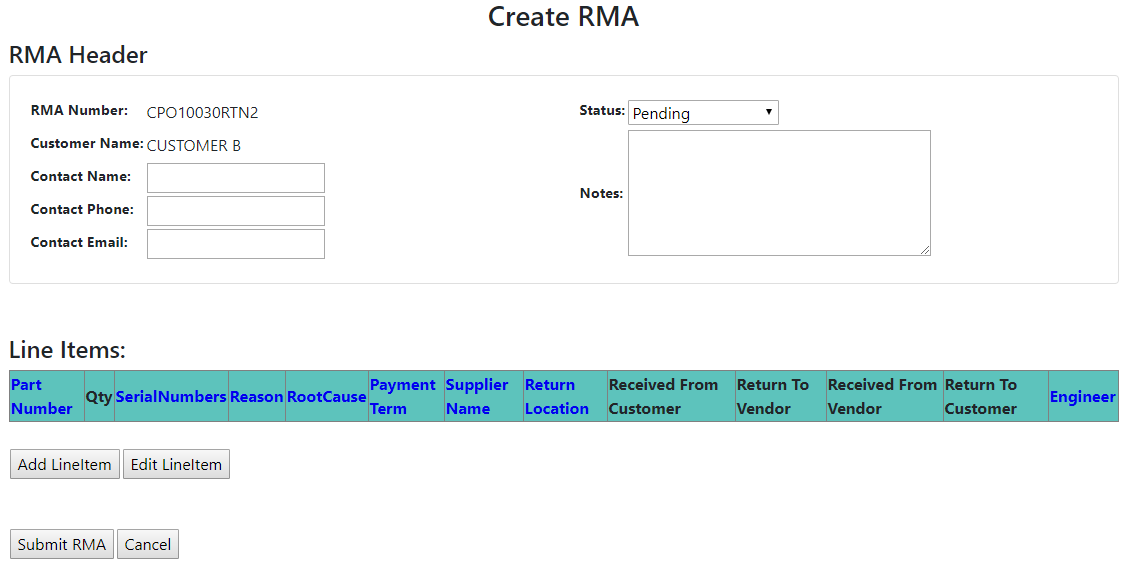 RMA Creation