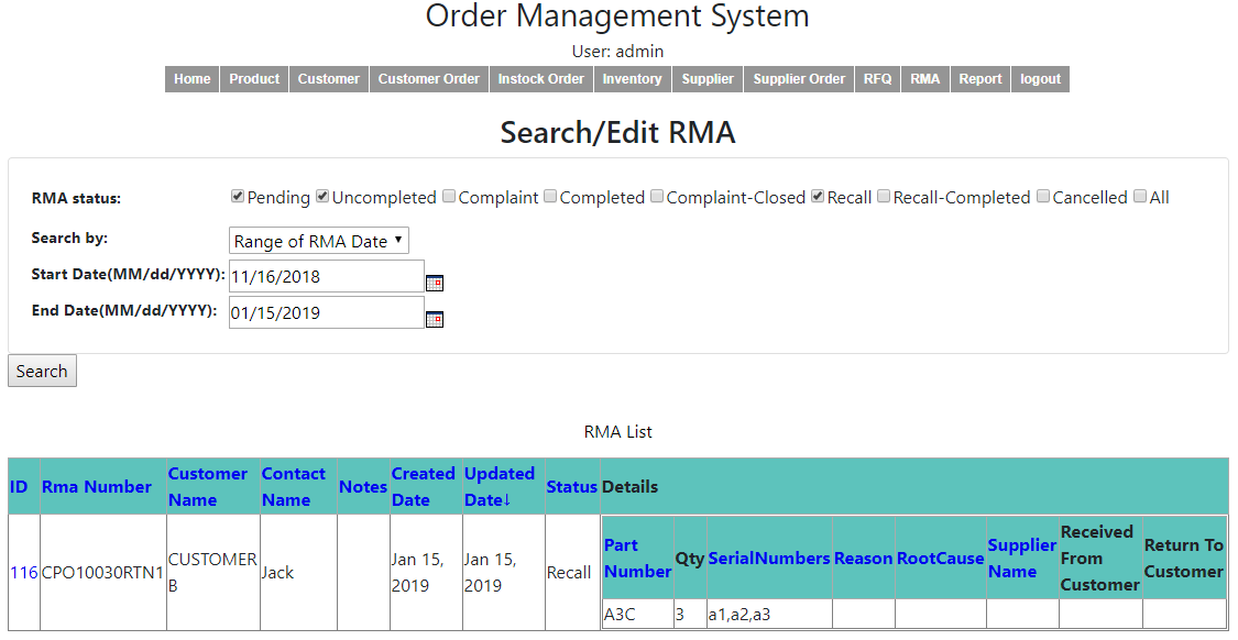 RMA search