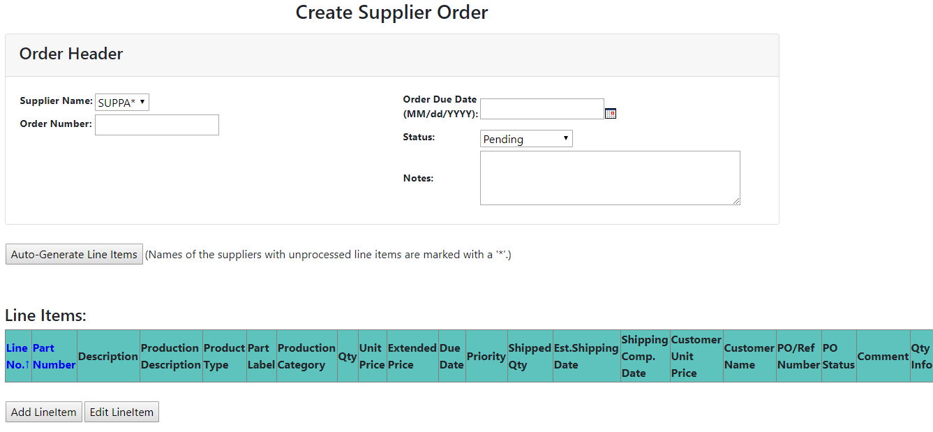 Create Supplier Order