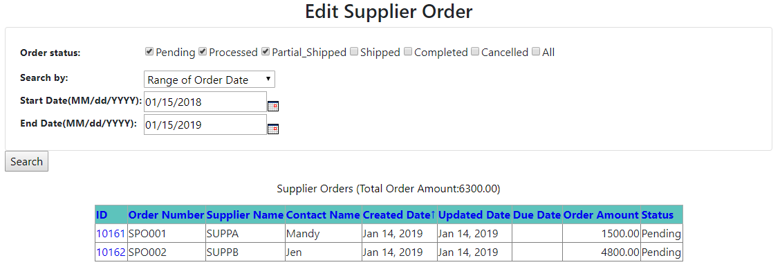 Search Supplier Orders