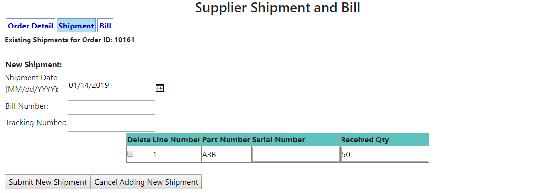 Supplier Order Shipment
